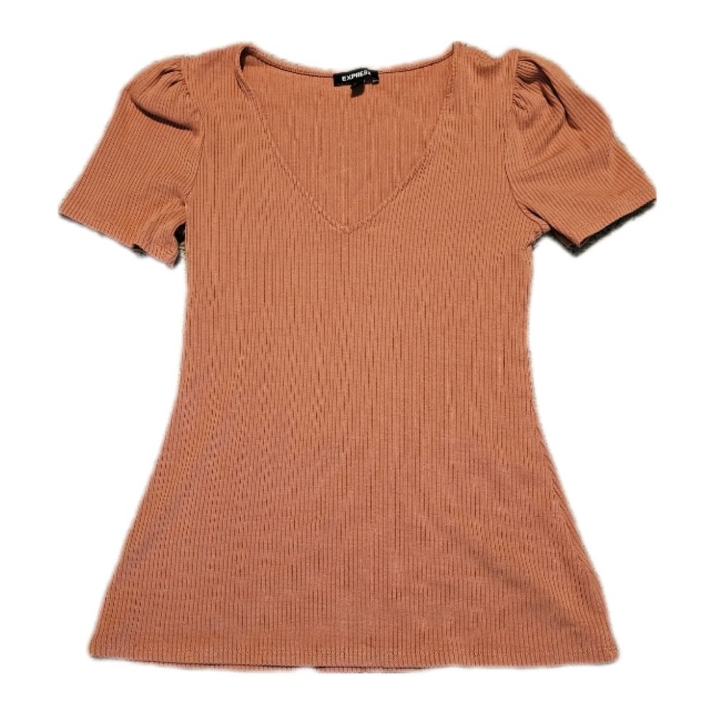 Express V- Neck Puffy Shoulders ribbed top Small